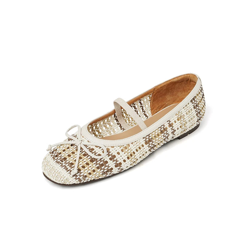 All Day Comfort Textured Woven Bowtie Ballet Flats for Women