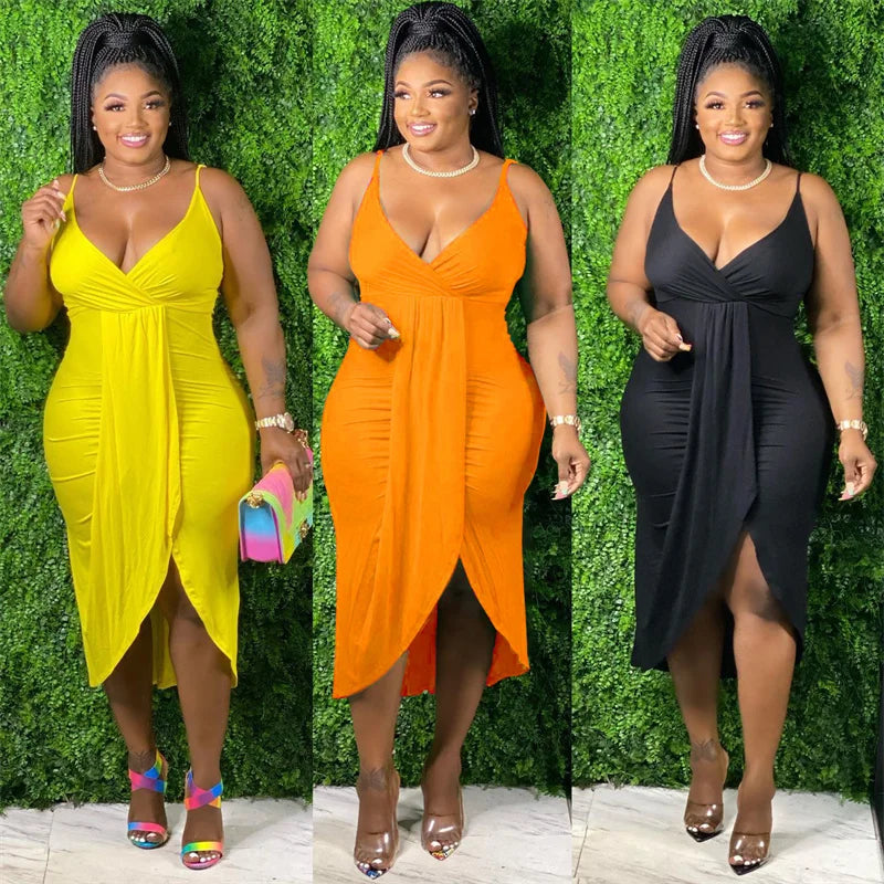 Wmstar Plus Size Women Dresses Summer Clothing Sexy Bodycon Stretch Sling Solid Maxi Party Dress 2022 Wholesale Dropshipping