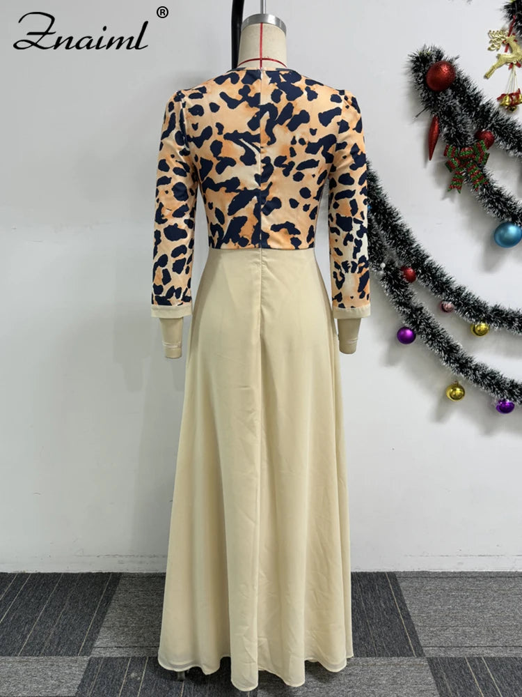 Znaiml Fashion Dashiki Ladies Traditional African Clothing Women Elegant Leopard Print Long Sleeve Front Split Dresses Birthday