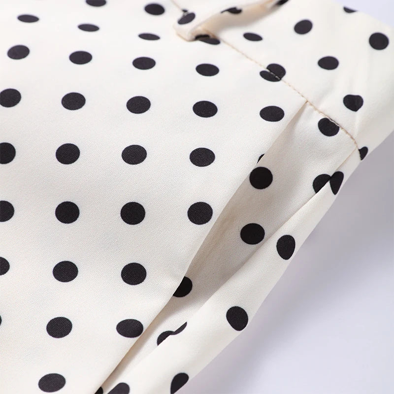 Loose Polka Dot Zipper Women's Shorts Set Stand Collar Patchwork Full Sleeve Pockets Jacket Tie Up Short Pant Suit Summer Outfit