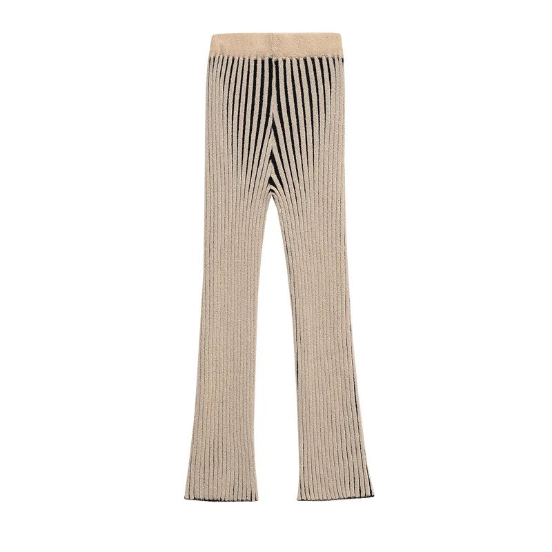 Joskaa 2025 Women's Striped Knit Two Piece Set Casual O-Neck Sleeveless Sweater Vest and Flared Pants Matched Vintage Streetwear