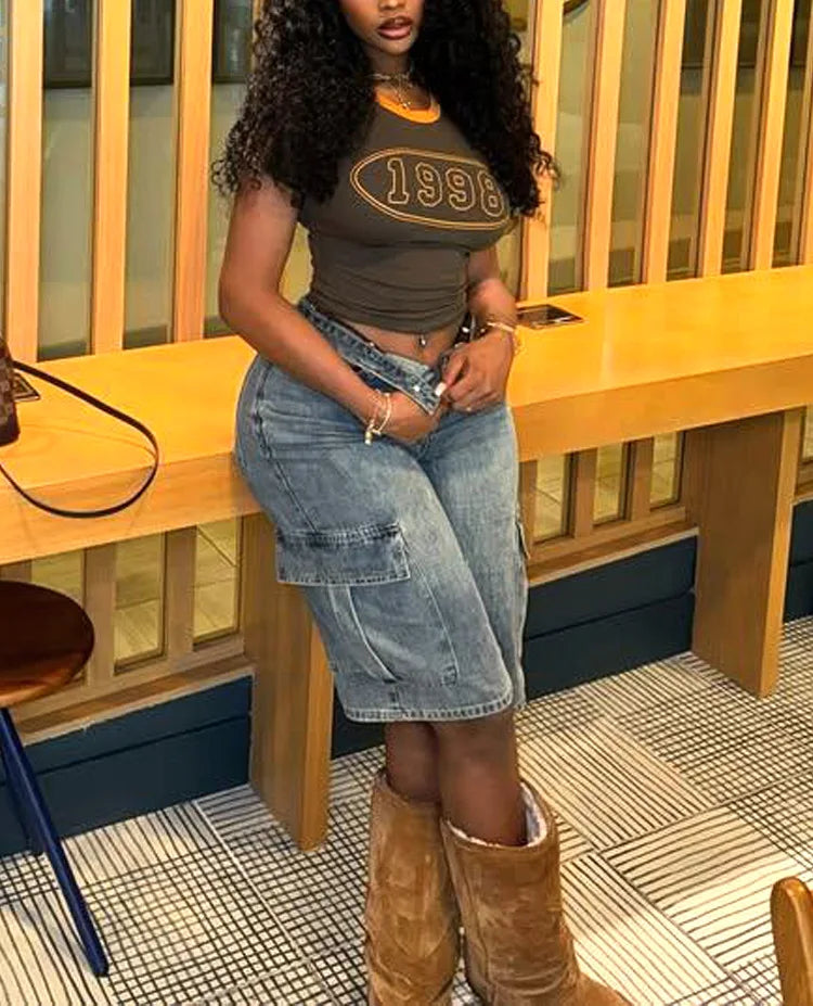 FAGADOER Y2K Sexy Bodycon Denim Pants Women Solid Color Cargo Pocket Patchwork Jeans Female Streetwear Bottoms 2025 Summer New