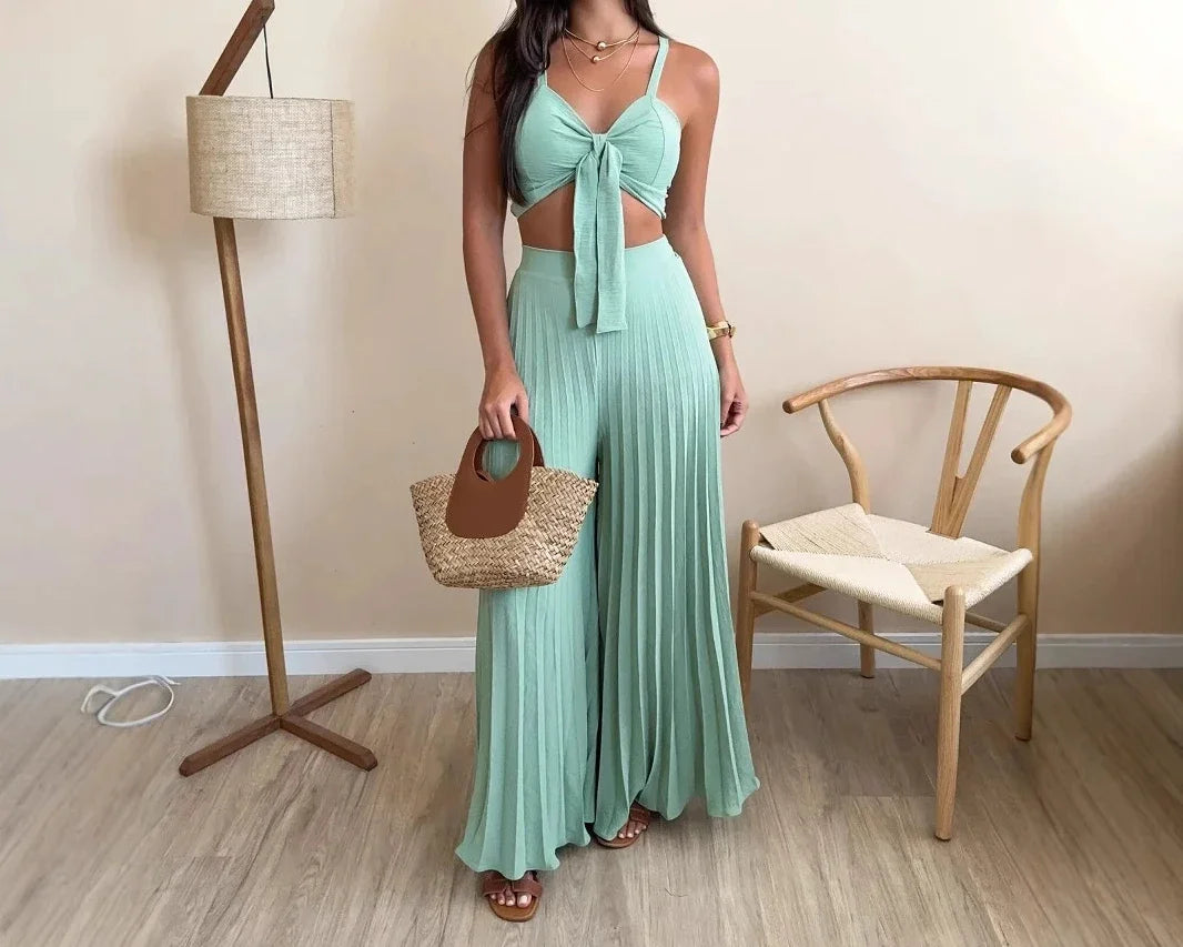 2 Piece Pants Set Women Streetwear Fashion Versatile Sleeveless Camisole Vest and Loose Wide Leg Trousers Suit Summer 2025 New