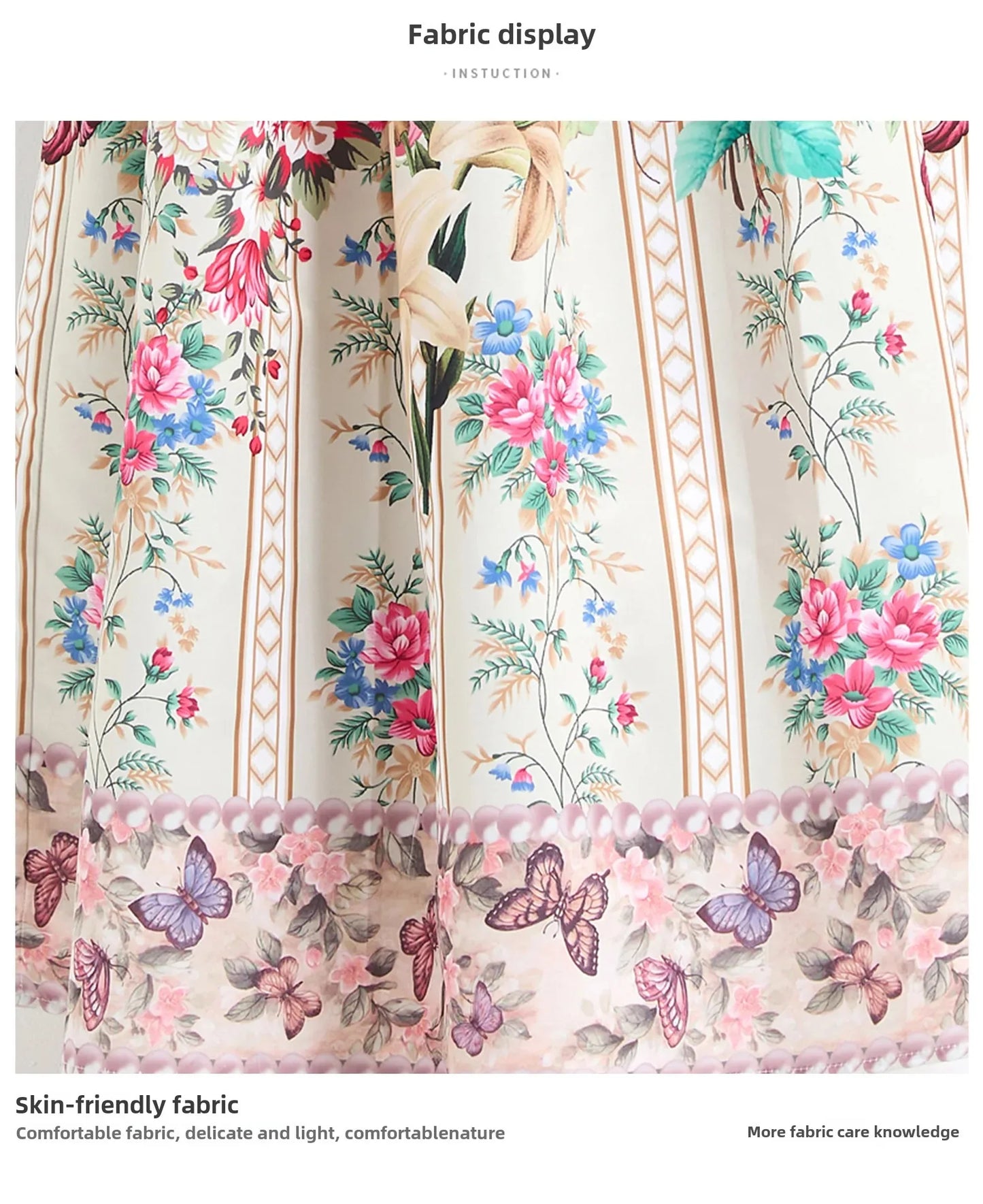 Retro Court Style V-Neck Lace Lantern Sleeve Belted Waist Design Large Print Dress Floral Print Women's Dress Fashionable Gown
