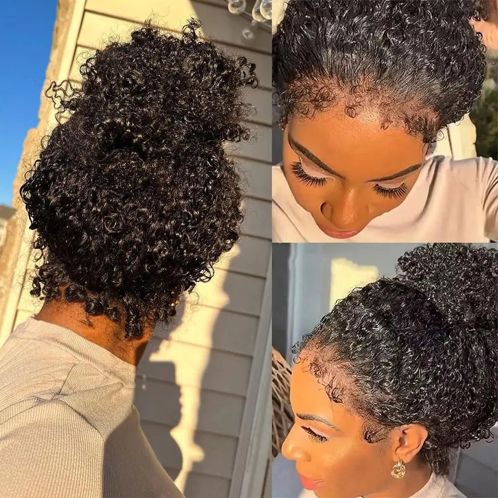 Deep Curly 360 Lace Front Wigs Human Hair With 4C Kinky Curly Edges 180% Density Glueless Pre Plucked Bleached Knots For Women