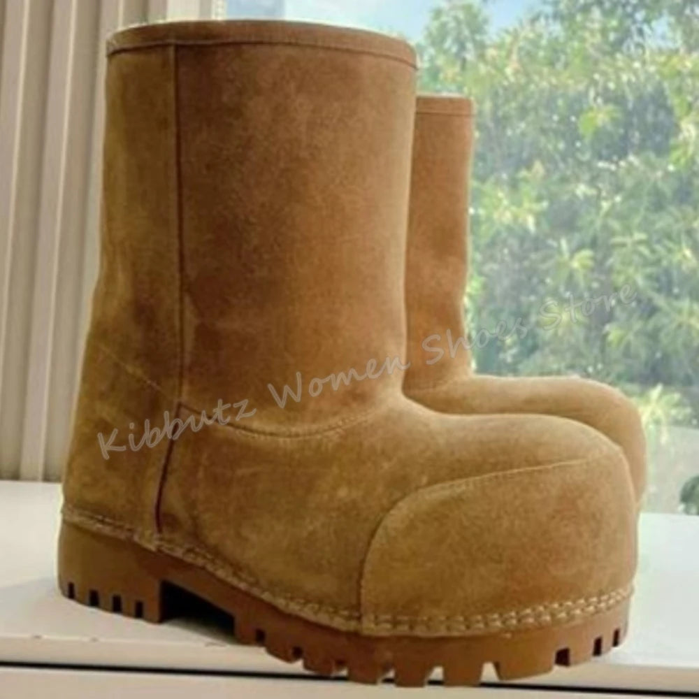 Suede Warm Winter Snow Boots Knee High Big Round Toe Flat With Outdoor Fashion Concise Luxury Sexy Novelty Slip-On Shoes Newest