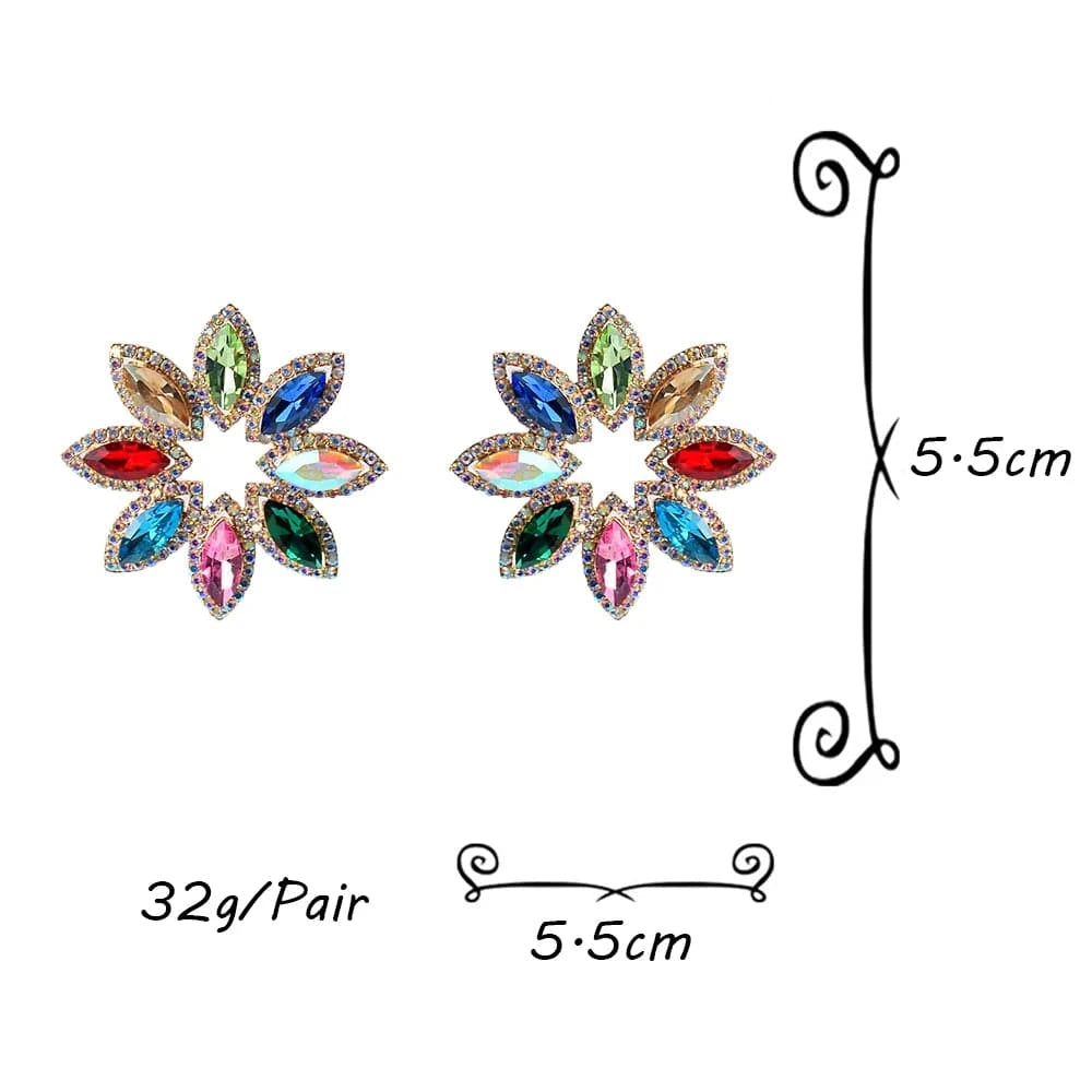 New Style Classical Flower Colorful Glass Stone Drop Earrings For Women Girls Crystal Accessories Statement Jewelry Wholesale