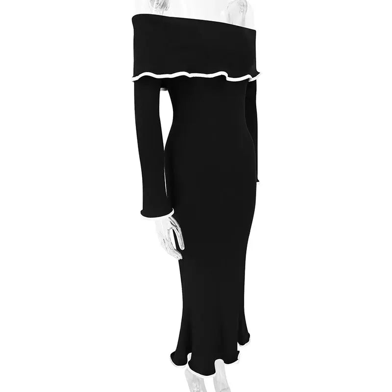 Women New Dresses Spring Fashion Long Sleeves High Quality Maxi Dress Black Sexy Backless Strapless Lady Elegant Dress Clothing