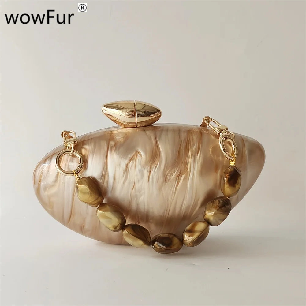 Shell Brand Pearl Brown Marble Acrylic Box Clutches Evening Bag Wedding Party Female Mini Purse Evening Female Bridal Handbag