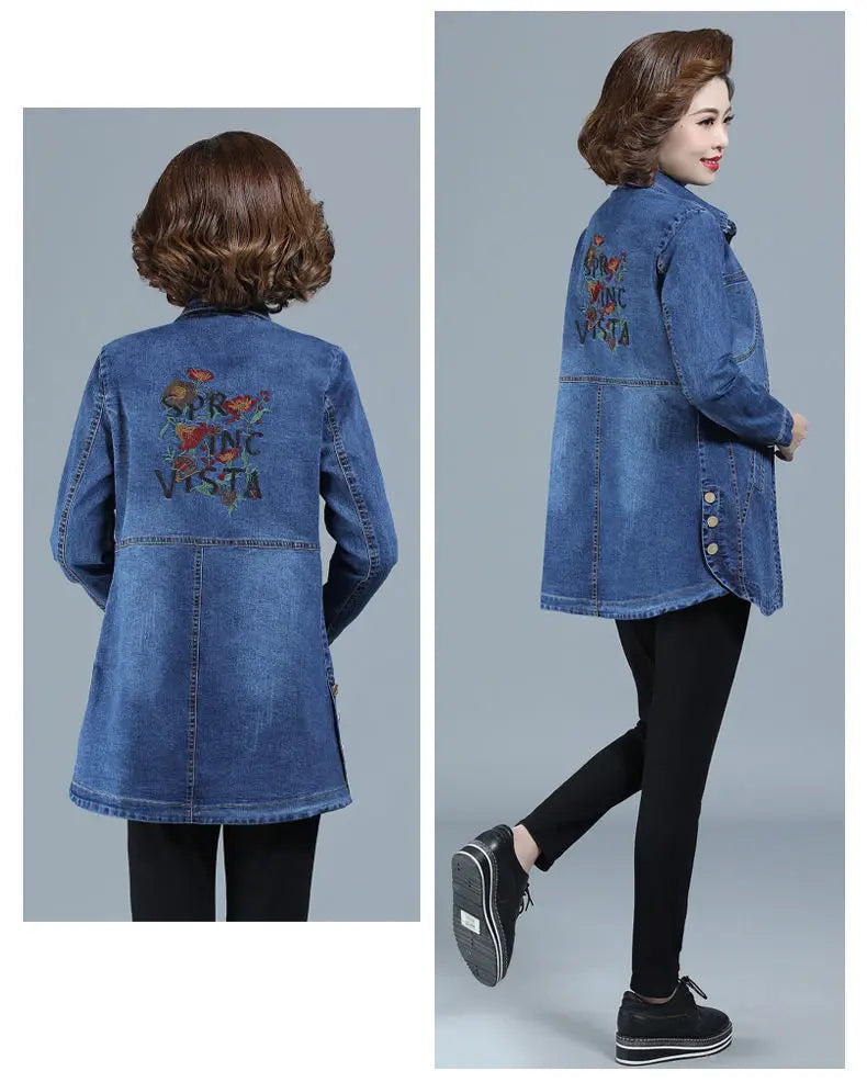 Denim Jacket Women's Spring And Autumn 2023New Korean Heavy Industry Embroidered Windbreaker Slim Mother Thin Denim Jacket
