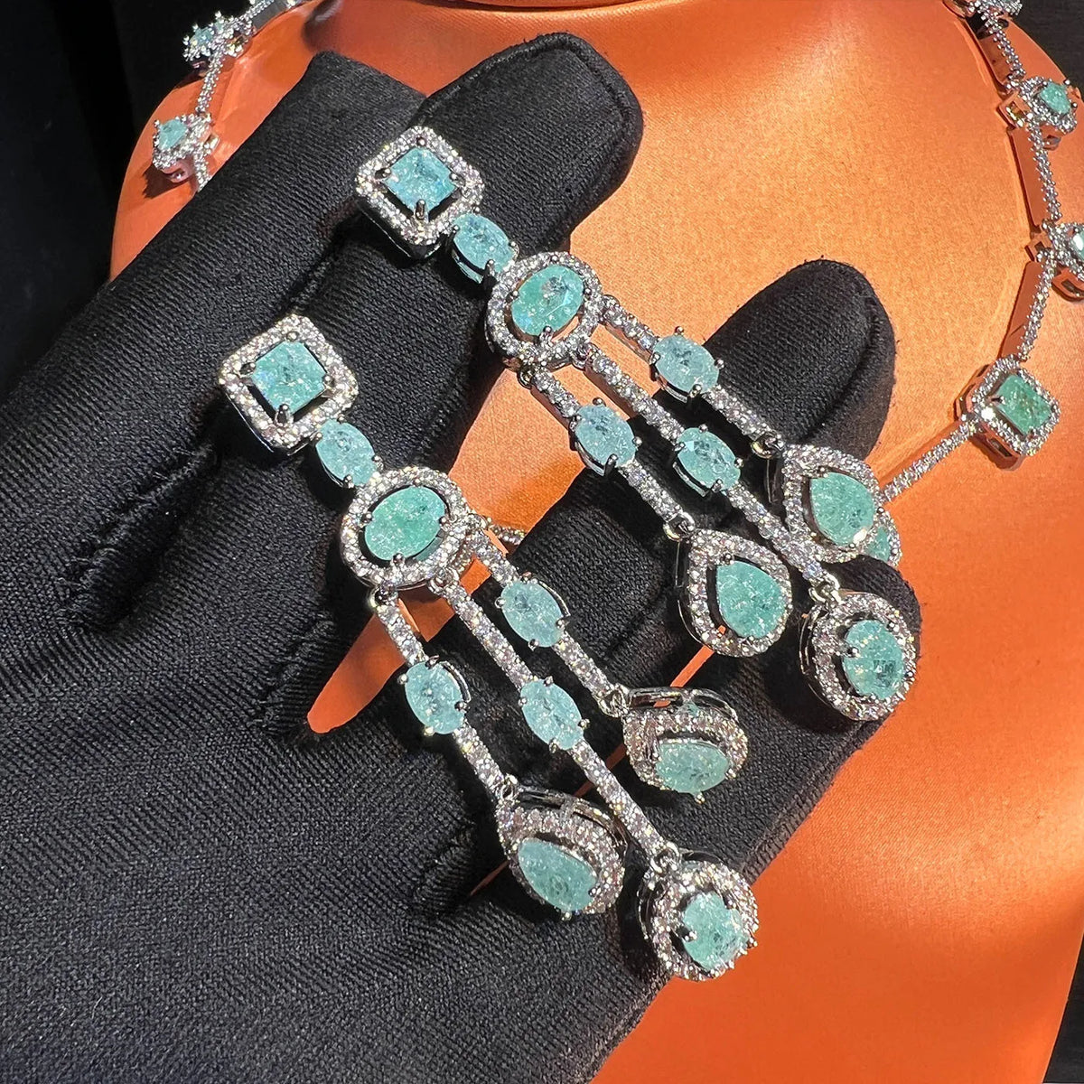 Colorful Zircon Flower Necklace and Earring Set for Women