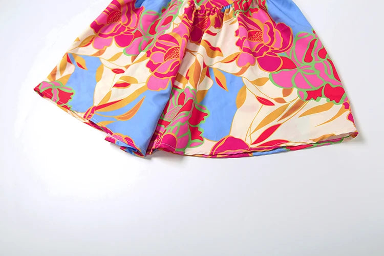 Weird Puss Colorful Print Strapless Dress Women Sexy Off Shoulder Backless Ruched Ruffles Vacation Y2K Sweet Style Mini Bodycon