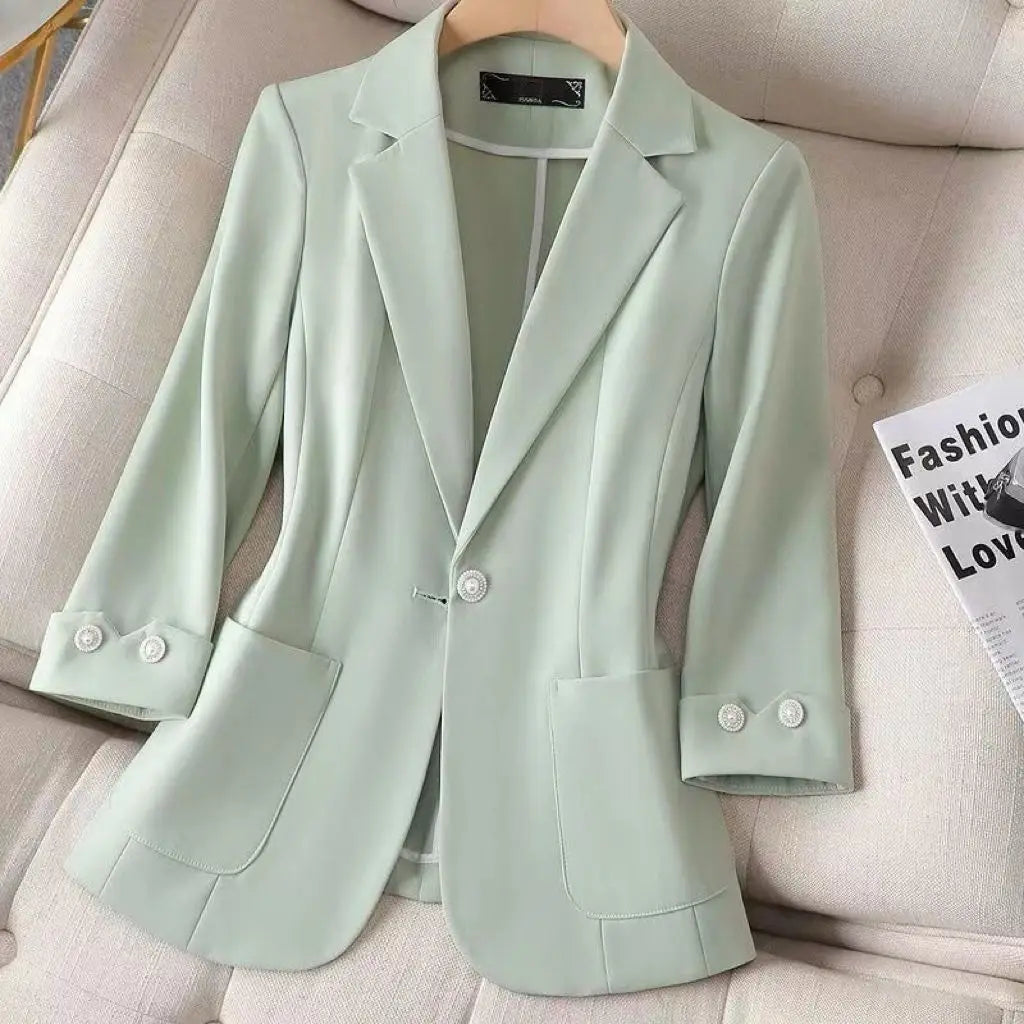 New 2025 Summer Women Blazers Coat Thin Suit Jacket for Women Short Slim Seven Point Suit, Single-layer