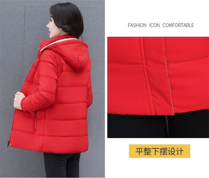 Detachable Hooded Parka Windproof jacket Female's winter jacket plush and Thickened High-End Women's Short Cotton Coat Patchwork