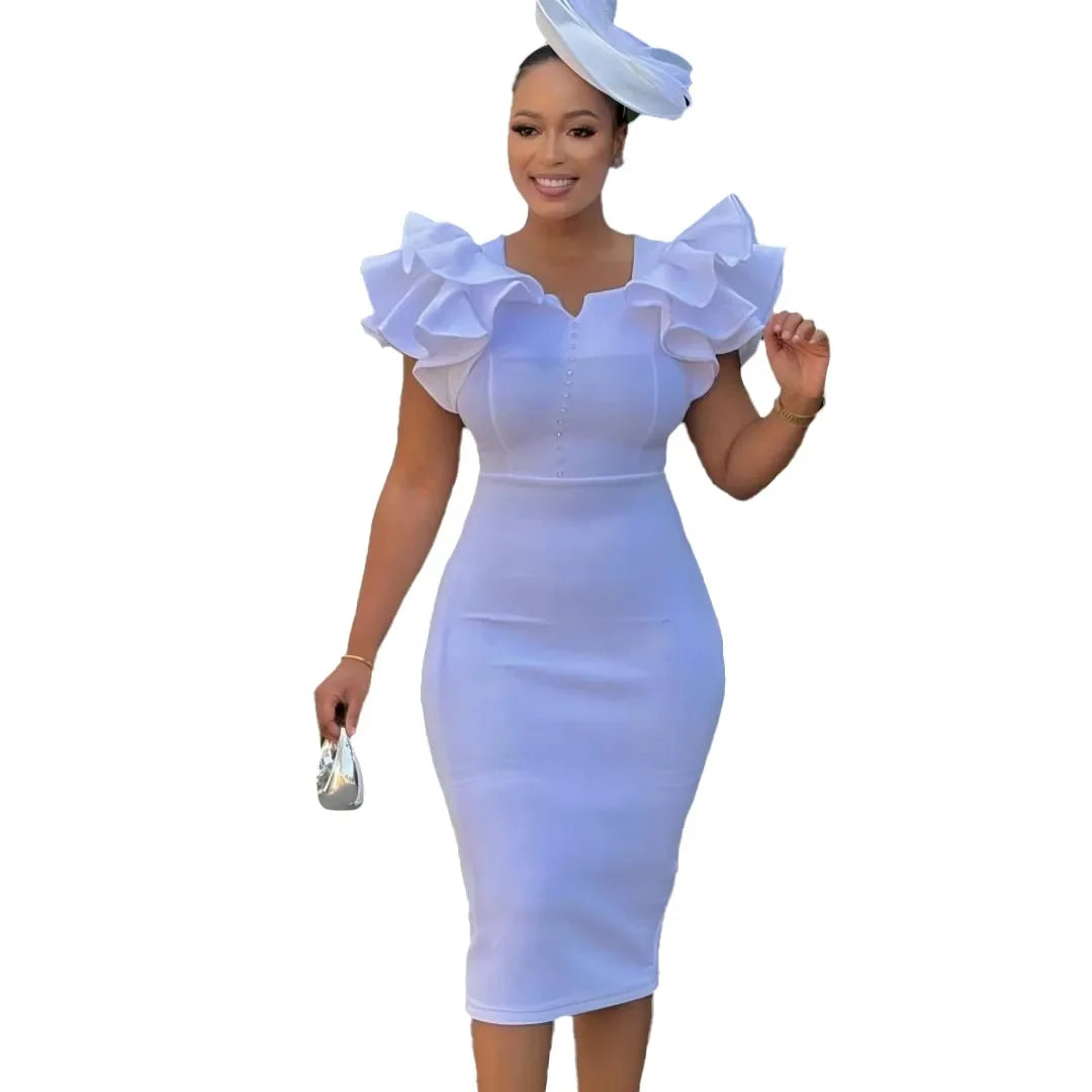 Fashionable African Women's Dress Beaded Sleeveless Bodycon Evening Gown with Pleated Skirt Independent Station Cross-Border
