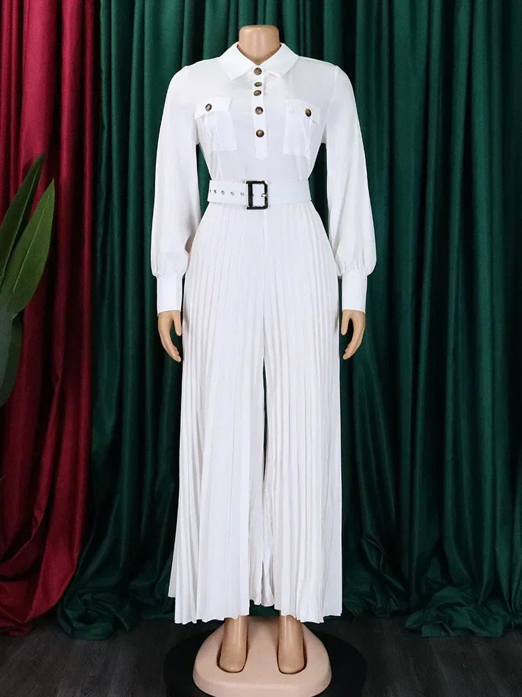 Wmstar Jumpsuit Women's Clothing Office Lady Button Fashion Maxi Rompers New in Fall Clothes Wholesale Dropshipping with Belt