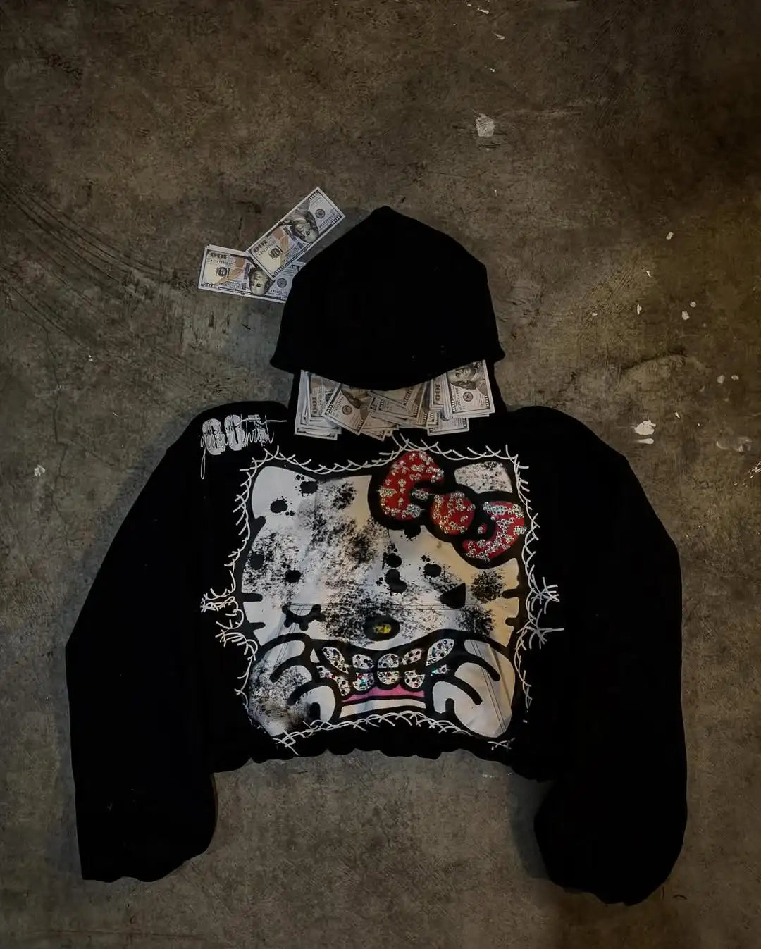 Retro Street Erchuang Art High-profile Anime Character Print Drawstring Hem Vintage Hoodie Men Shopping Fashion Couple Clothing