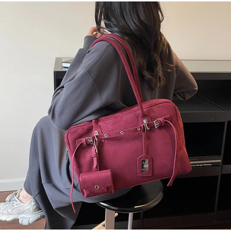 Retro Suede Square Handbag Fashion Versatile High-quality Texture Underarm Bag Exquisite Hardware Design Work Commute Tote Bag