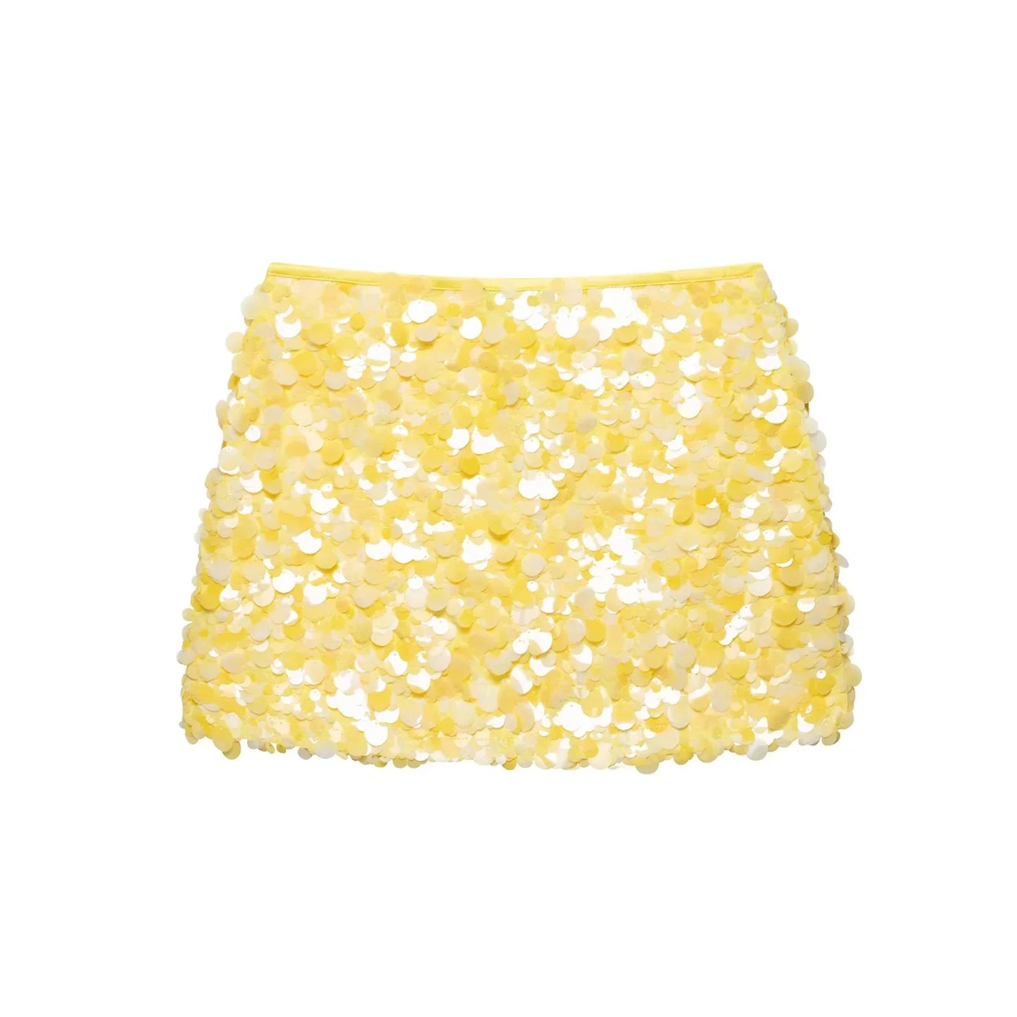 TRAFZA 2025 Spring Summer Sexy Butter Yellow Women Skirts Fashion Streetwear Beading Solid Straight Chic Ladies Mini Skirts