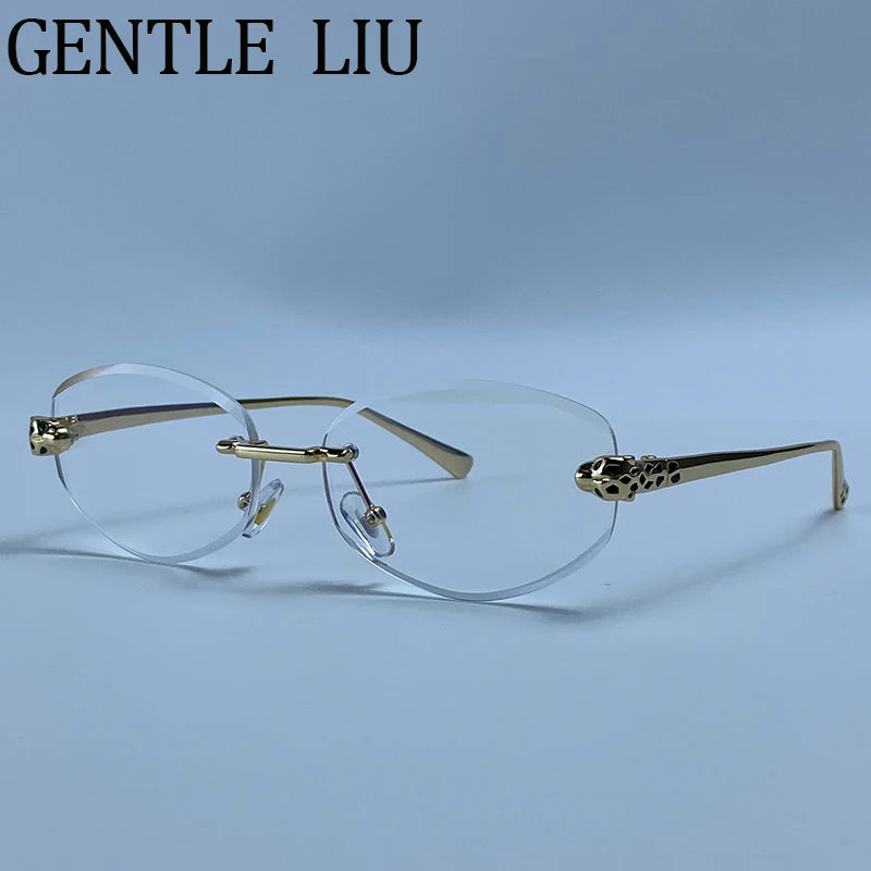 Gold Rimless Hexagon Sunglasses