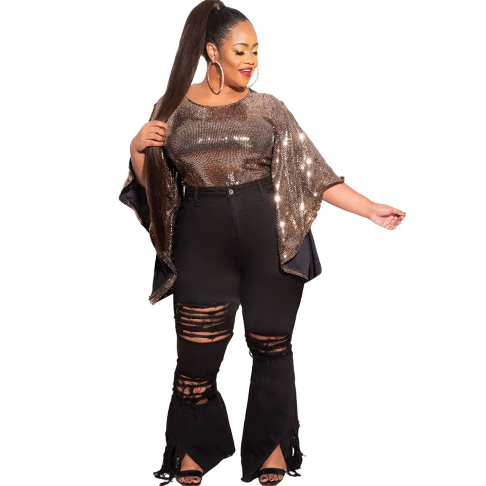 Wmstar Plus Size Jeans Women Bodycon Stretch Solid Pockets High Waist Fashion Denim Flared Pants 2022 Wholesale Dropshipping