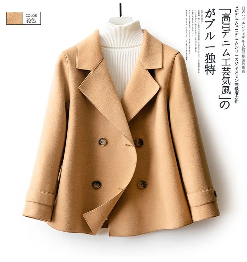 High-Quality Double-Sided Woolen Coat For Women 2024 New Short With Temperament Doll Neck Mother's Outfit Woolen Coat Female Red