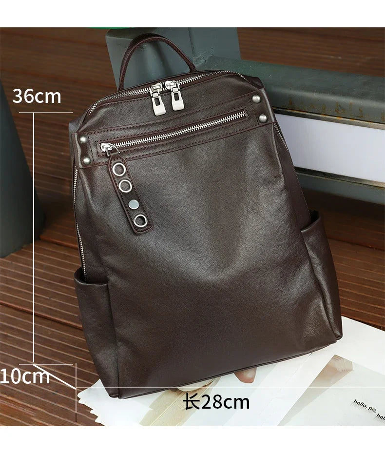 Women's Natural Cow Leather Backpacks Lady Cowhide Design Large Capacity Bags Female Retro Fashion Versatile Backpacks Ladies