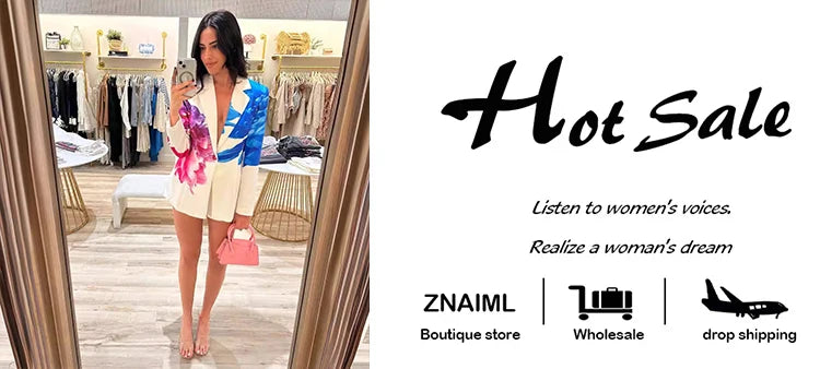 Znaiml Elegant Office Lady Blazer Single Button Jacket Coat and Shorts Two 2 Piece set Women Trendy Classic Print Matching Suits