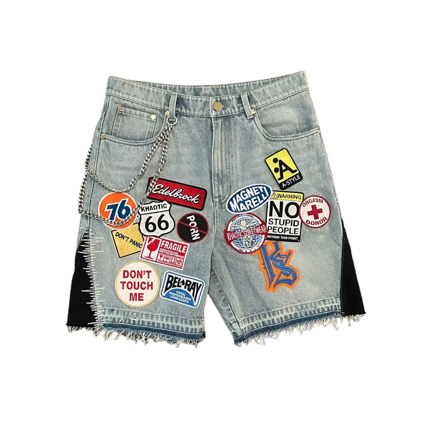 American Patchwork Embroidered Denim Shorts Y2K Jeans Mens Womens Hip Hop Washed Baggy Shorts Low Waist Over The Knee Pants