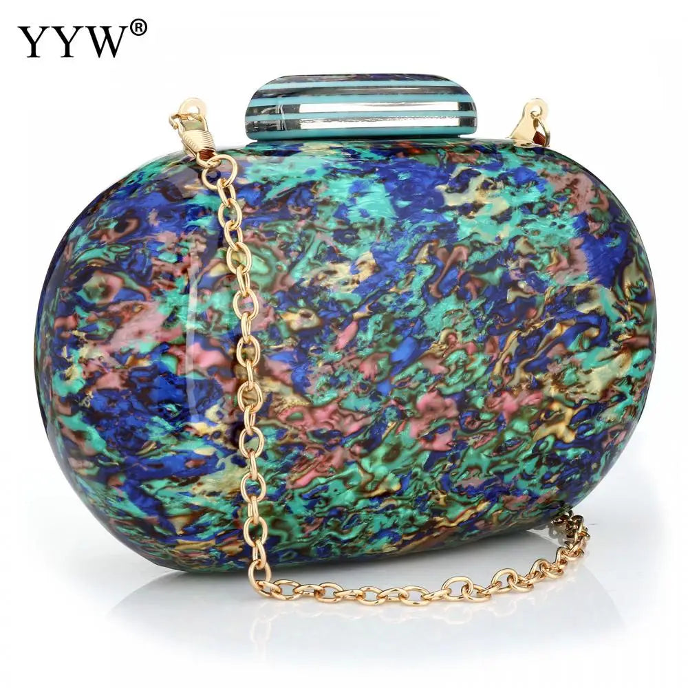 YYW Design Shell Acrylic Clutch Purse Women Marble Bag Luxury Elegant Lady Evening Bag Roud Cute Purple Handbag Shoulder Bags