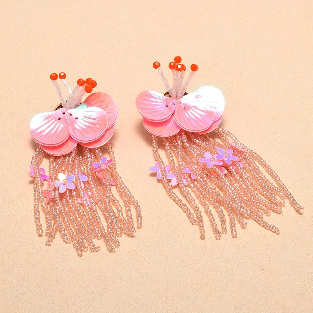 Fashion Beaded Earrings Bohemian Women's Handmade Flower Drop Earrings Ethnic Statement Jewelry Wholesale
