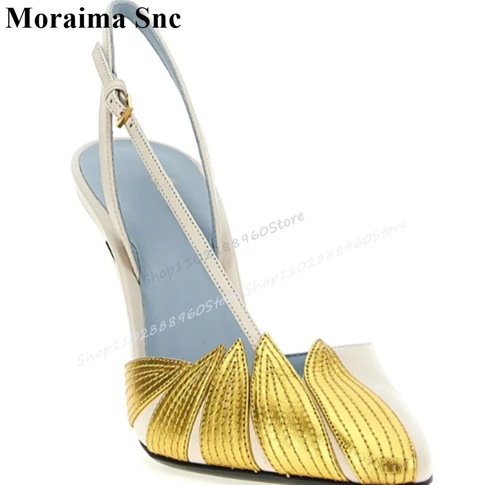 Metallic Slingback Pointy Toe Buckle Strap Sandals For Women