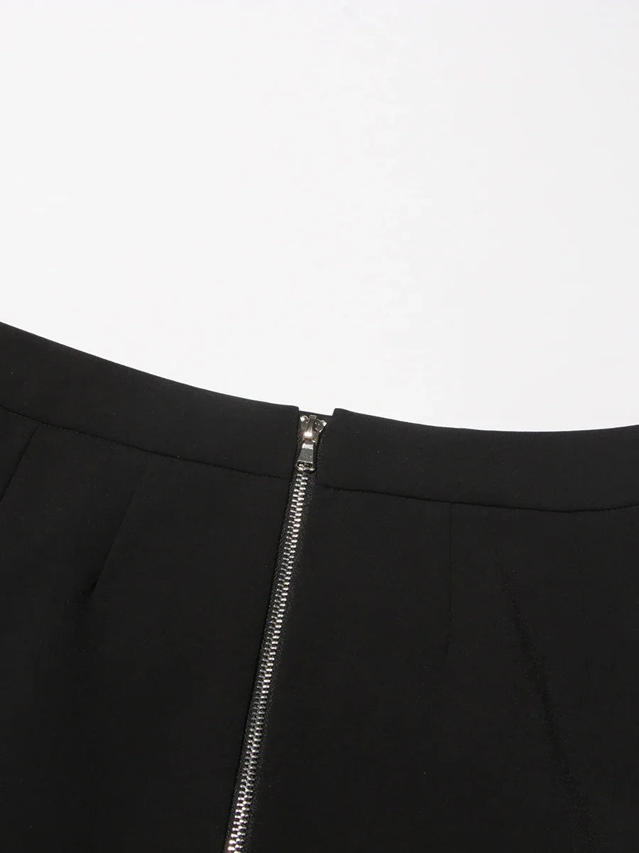 TWOTWINSTYLE High Street Two Piece Set For Women Stand Collar Long Sleeve Spliced Zipper Tops A Line Skirt Set Female KSE504167