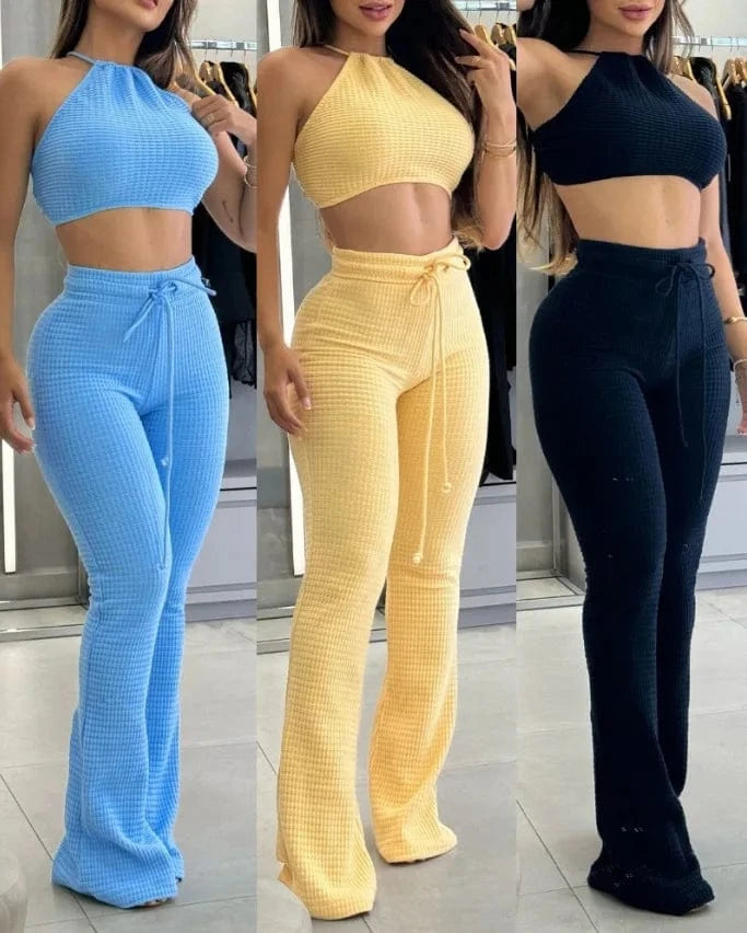 Women's Two-piece Knitted Sexy Suspender High Waisted Fashionable Casual Pants Set for Summer 2025