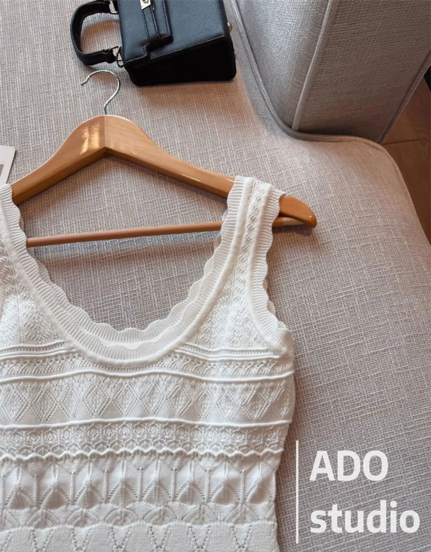 White Sweet A-line Ruffle Edge Knitted Vest Dress Women's Summer French Fashion Slim Temperament Sexy Girl Hollow Short Dress