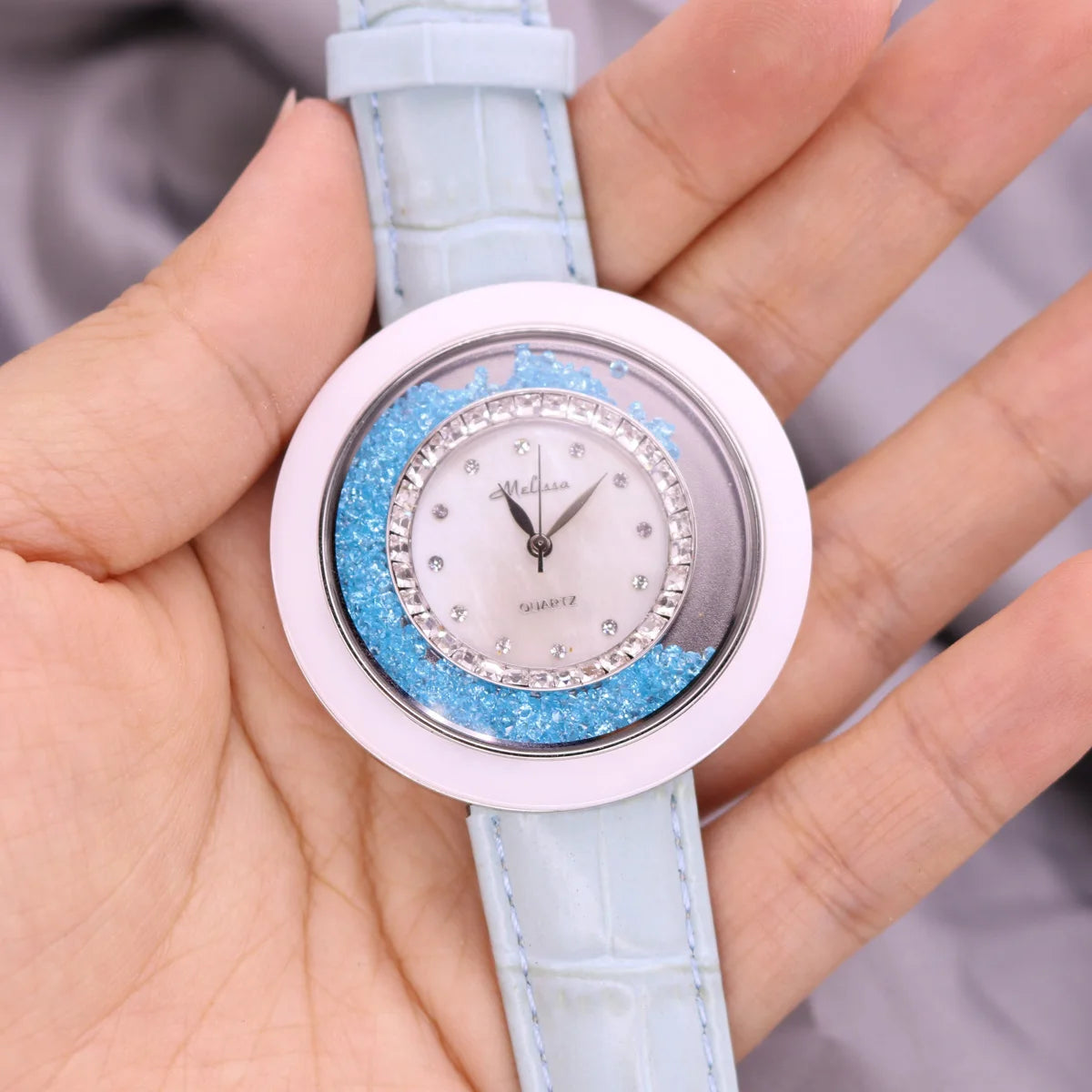 Luxury Unicorn Melissa Women's Watch Rhinestone Crystal Fashion Hour Real Leather Bracelet Clock Girl's Birthday Gift Box