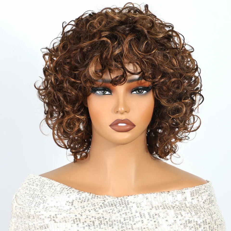 Glueless Curly Brazilian Short Human Hair Wig for Women