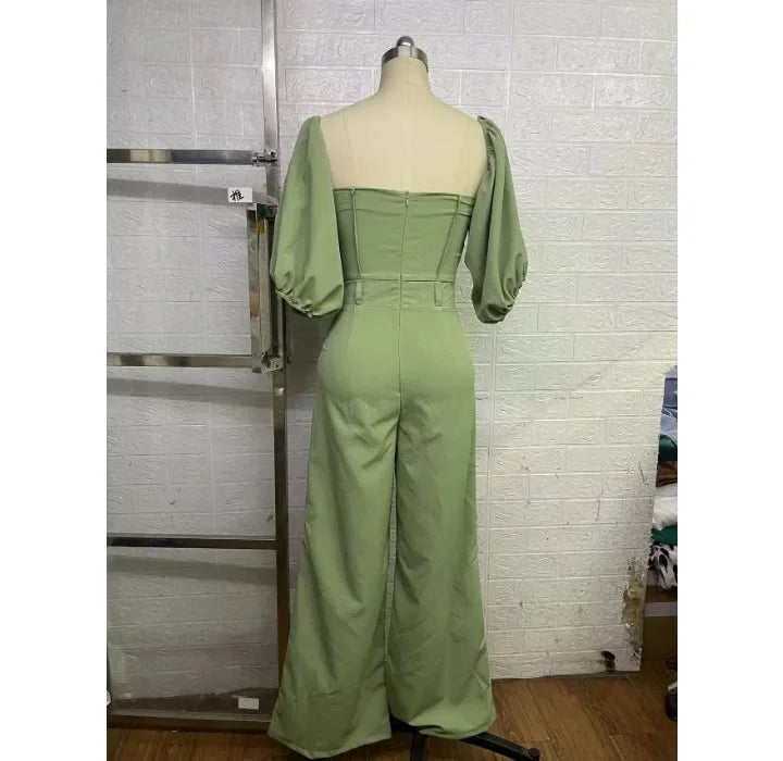Women's Jump Suits New Elegant Square Neck Slim Fit and Waist Cinching Temperament Straight Leg Jumpsuit for Female 2024 Summer
