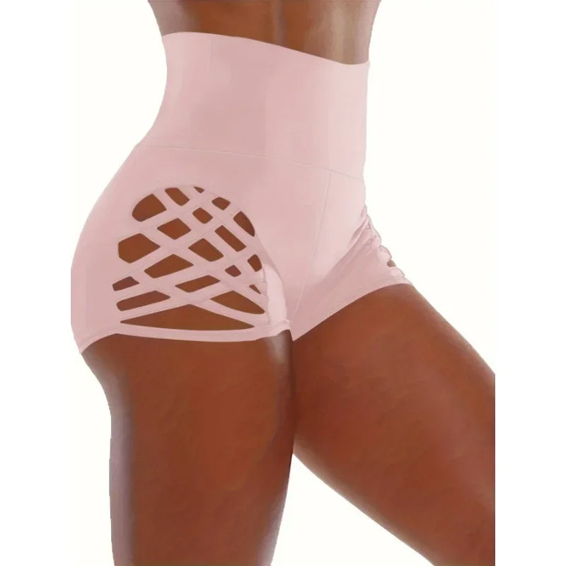 New In Shorts For Women Casual Summer High Waist Tight Yoga Shorts Large Hollow Sexy Fitness Shorts Plus Size Short For Girls