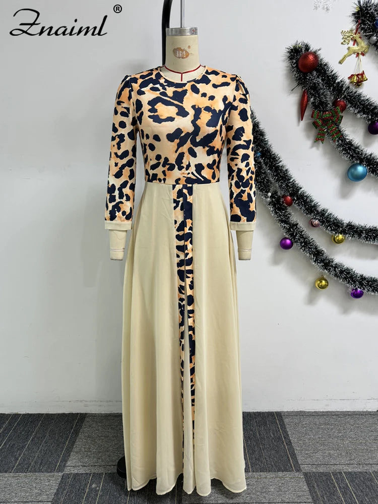 Znaiml Fashion Dashiki Ladies Traditional African Clothing Women Elegant Leopard Print Long Sleeve Front Split Dresses Birthday