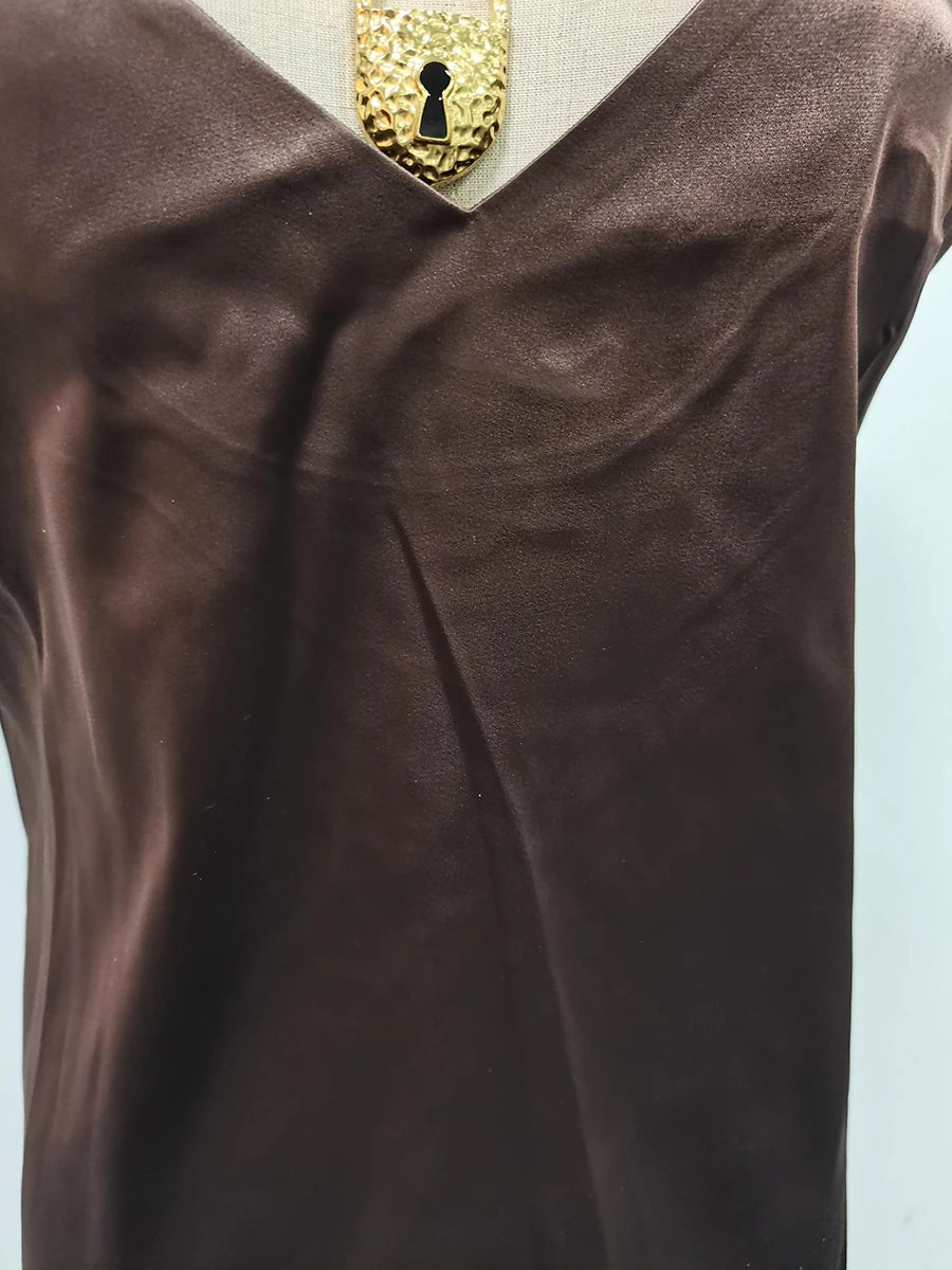 VGH Solid Color Spliced Metal Chain Basics Vest for Women V Neck Sleeveless American Streerwear Tank Tops Female Fashion Style