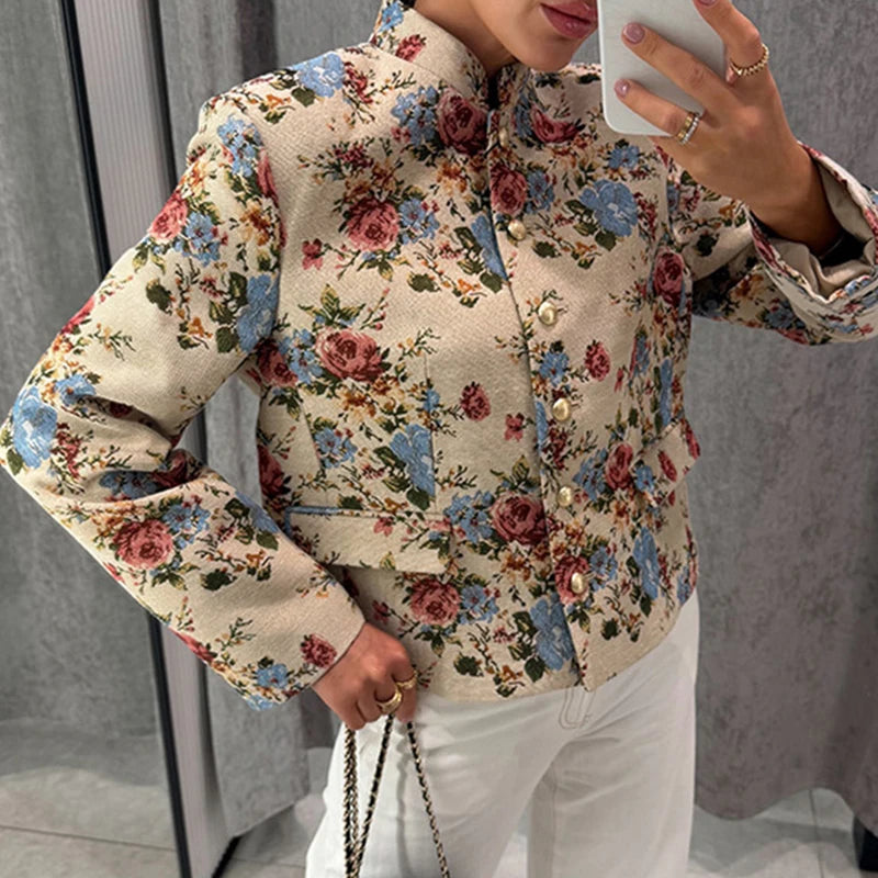 Floral Embroidered Single Breasted Jacket for Women