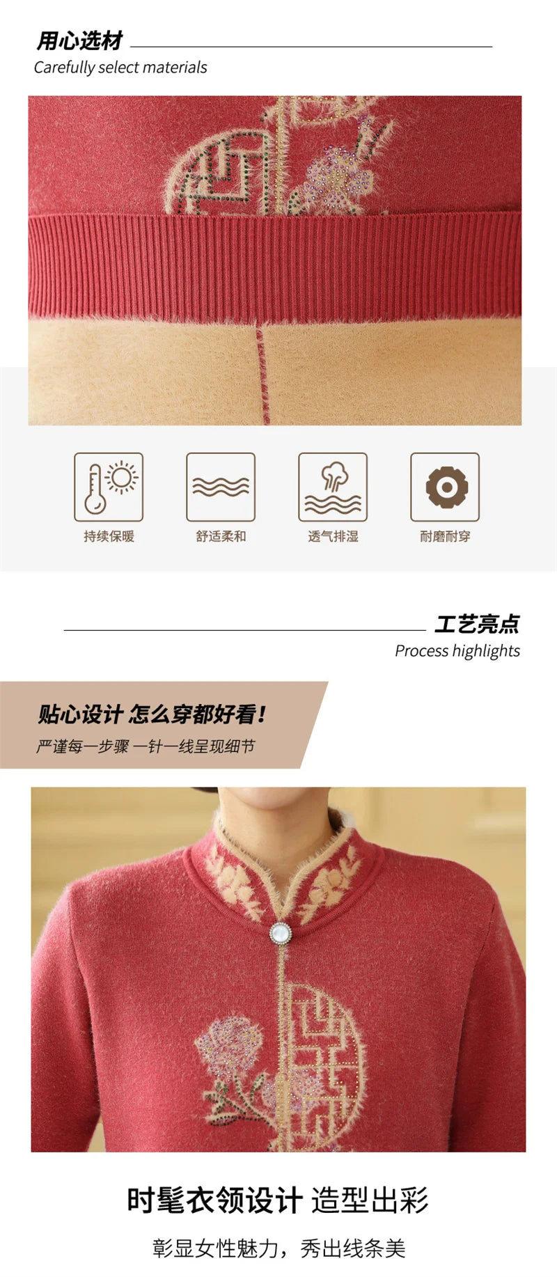 2025 Autumn New Mom's Velvet And Warm Knitted Embroidered Bottom Shirts Imitation Mink Fleece Winter Inner Plsh Thick Pullover