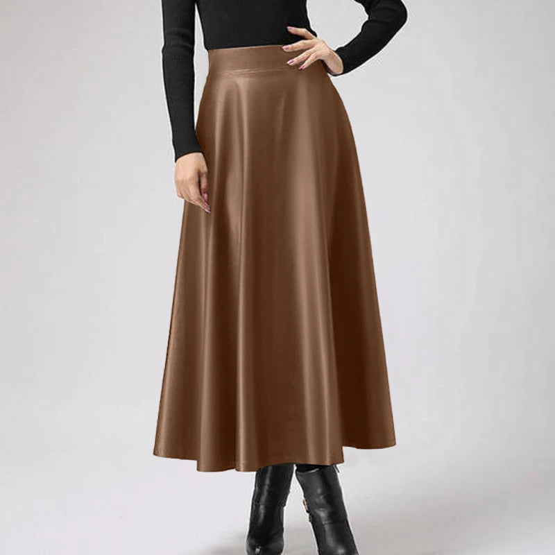 Celmia Fashion Women Long Skirts 2024 Spring PU Leather Faldas Elegant High Waist A-line Midi Skirt Casual Loose OL Swing Jupes
