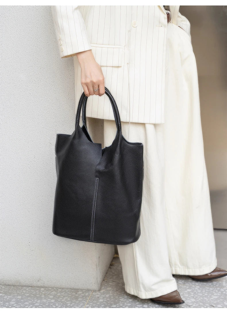 Bucket Bag Ladies Luxury Women Tote Bag Casual Genuine Cow Leather Shoulder Bags ladies Tote Handbags Big Shopper Bag for Female