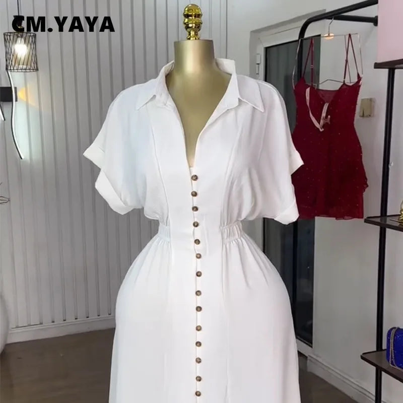 CM.YAYA Women Batwing Short Sleeve Single Breasted Long Maxi Dress 2025 Street Birthday Evening Sexy Party Dresses Vestidos