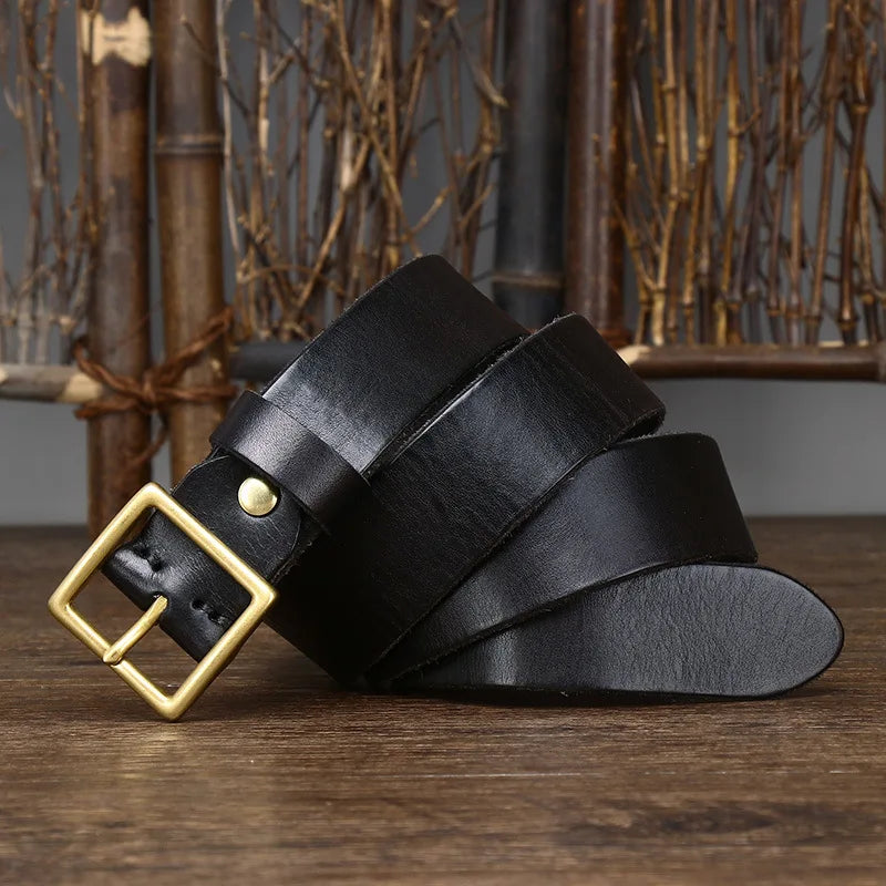 Genuine Cowhide Leather Brass Buckle Belt for Women