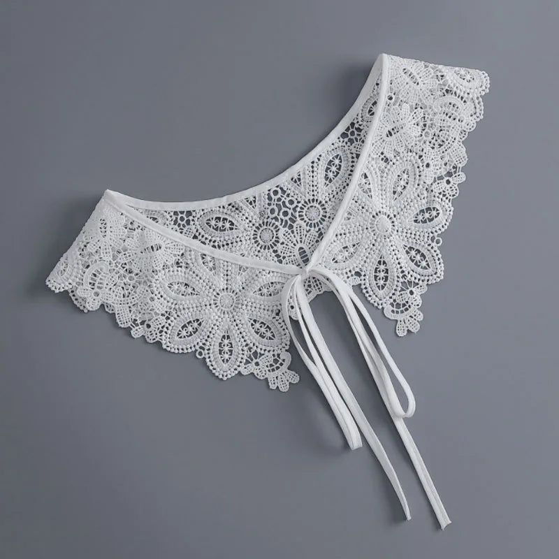 Removable Lace Doll Fake Collar Women Tie Ladies White Shawl Wrap Detachable Embroidered Lapel False Collar Clothes Accessory