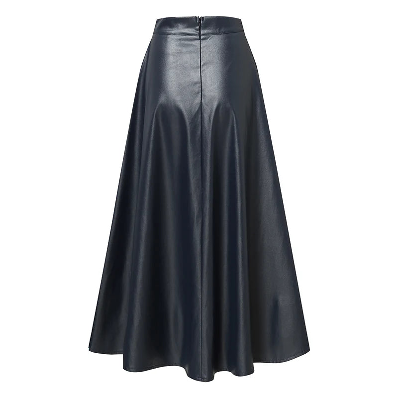 Celmia Fashion Women Long Skirts 2024 Spring PU Leather Faldas Elegant High Waist A-line Midi Skirt Casual Loose OL Swing Jupes