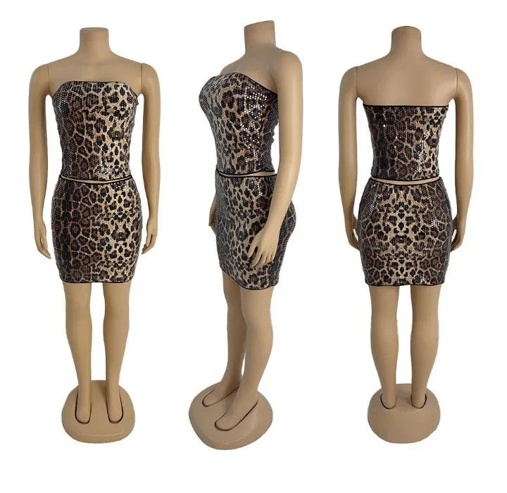 Sleeveless Top for Women Streetwear Slim Fit Type Leopard Print Strapless Sequined Ultra Short Vests Female Summer 2025 New